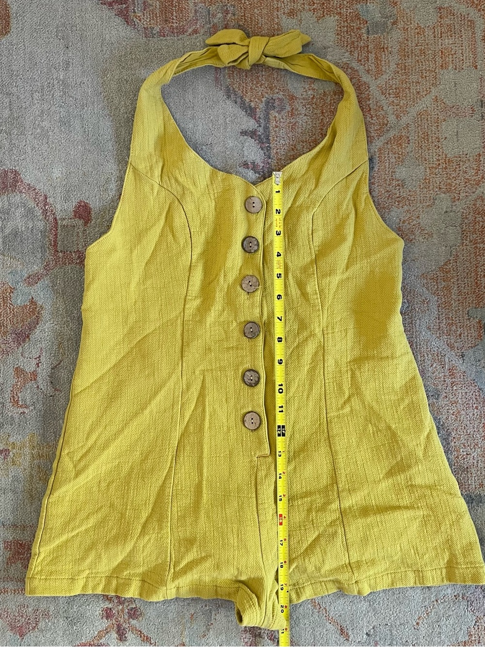 MABLE Yellow Halter Button-Front Romper - Picture 4 of 9